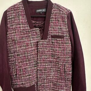 Members Only Tweed Bomber Jacket Burgundy Medium